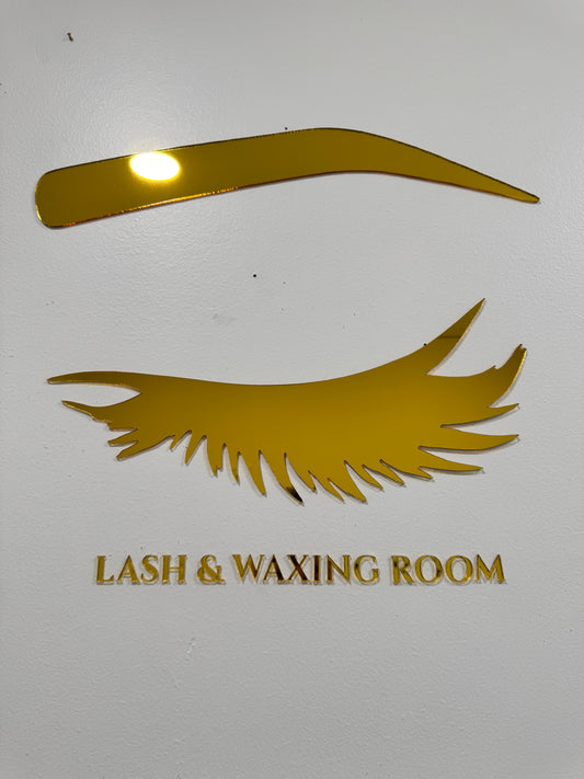 Custom Mirror Gold Acrylic Lash & Waxing Room Sign (21” x 14”)